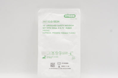 Vygon CLG-2234 10inch Lifeguard Safety Infusion Set with 22Ga x 0.75inch Huber Needle